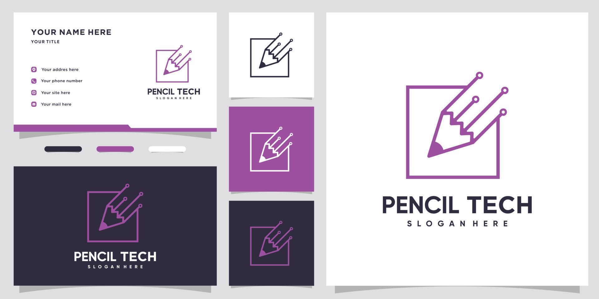 Pencil tech logo design with style and creative concept vector