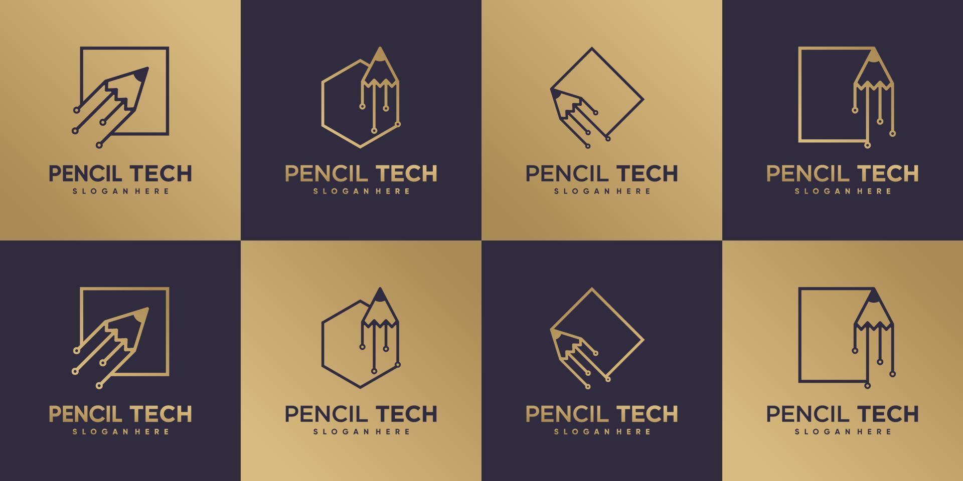 Pencil tech logo design with style and creative concept vector