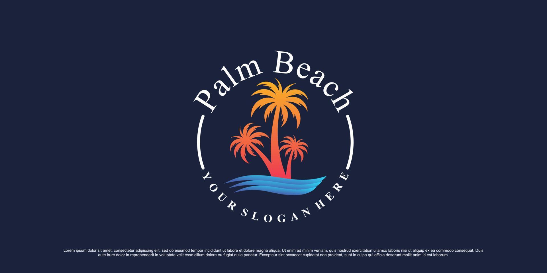 Palm tree and beach logo design for holiday summer icon with creative modern concept vector