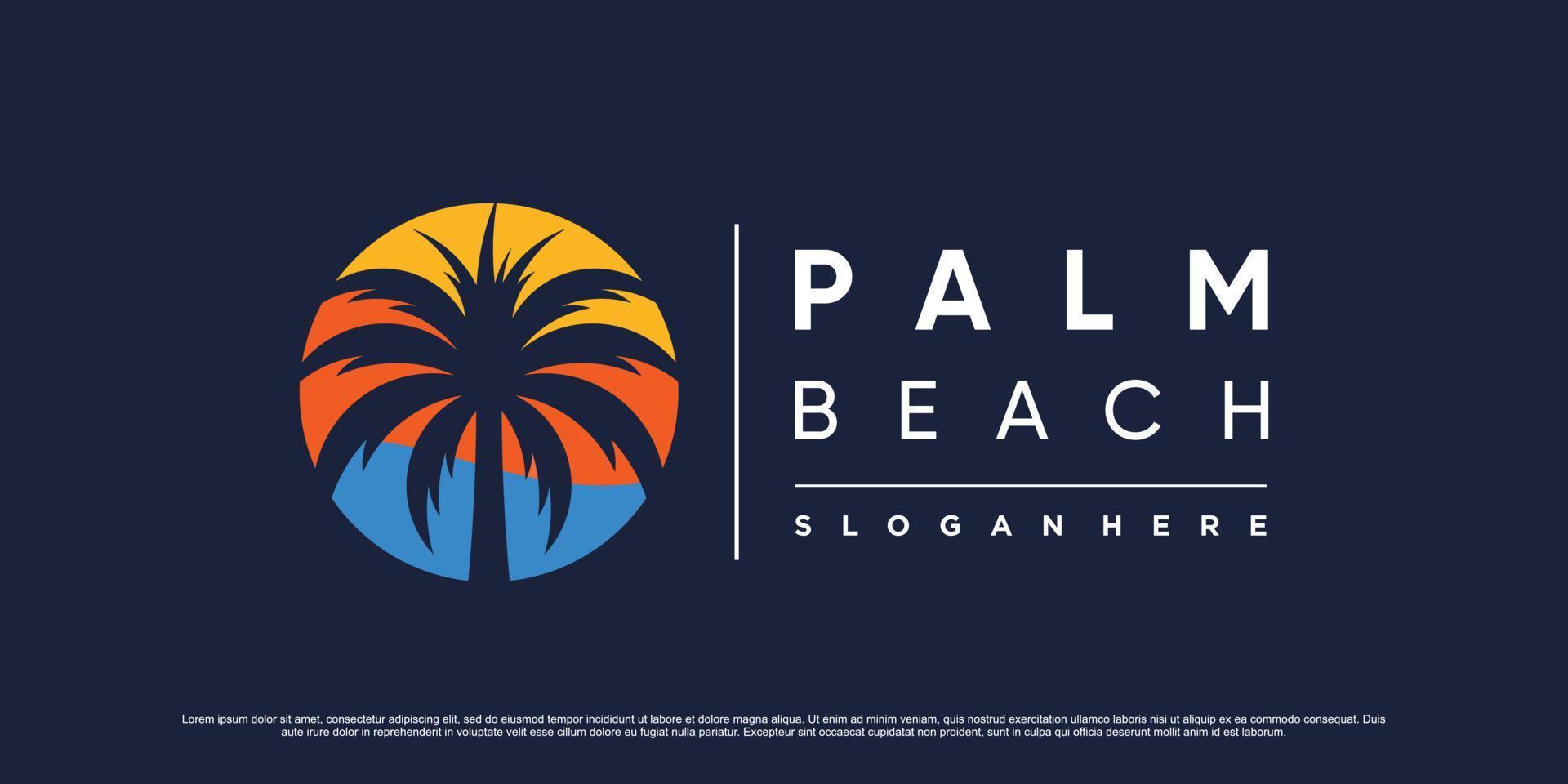 Palm tree and beach logo design for holiday summer icon with creative modern concept vector