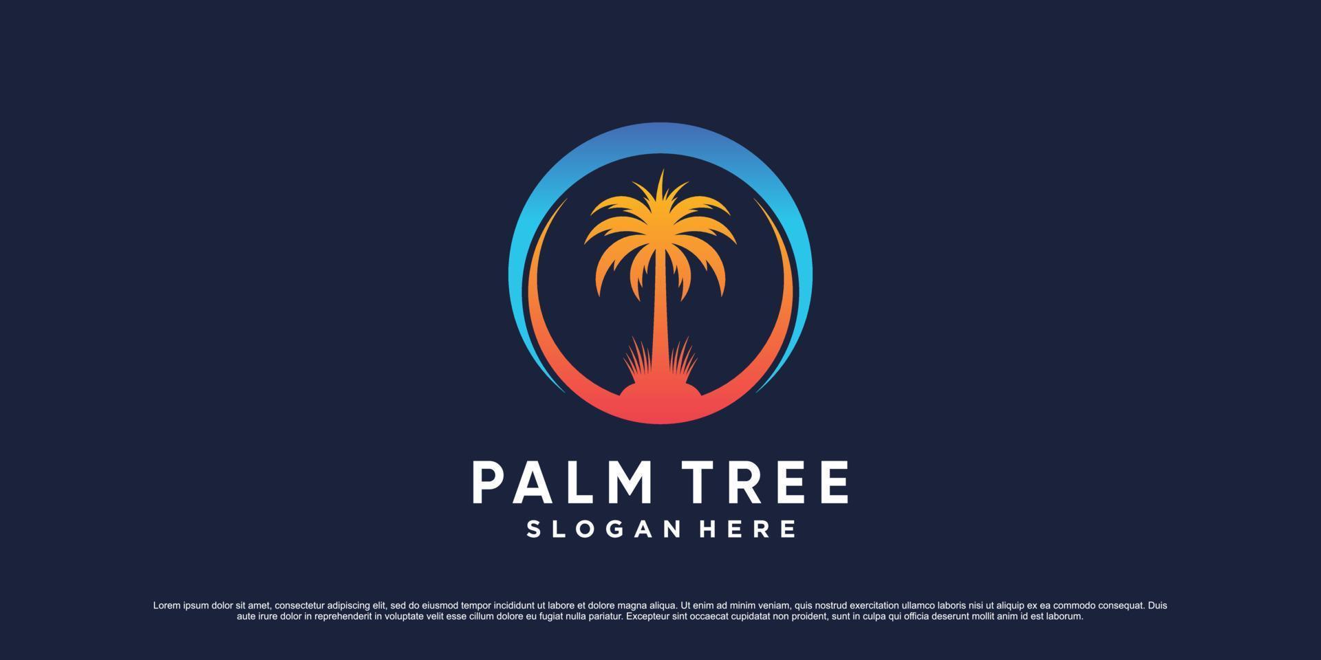 Palm tree logo vector illustration for vacation summer icon with creative element concept