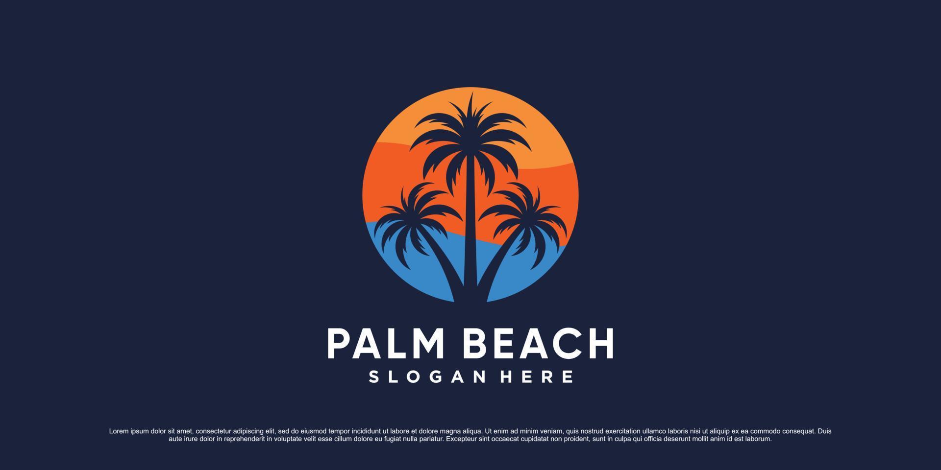 Palm tree and beach logo design for holiday summer icon with creative modern concept vector