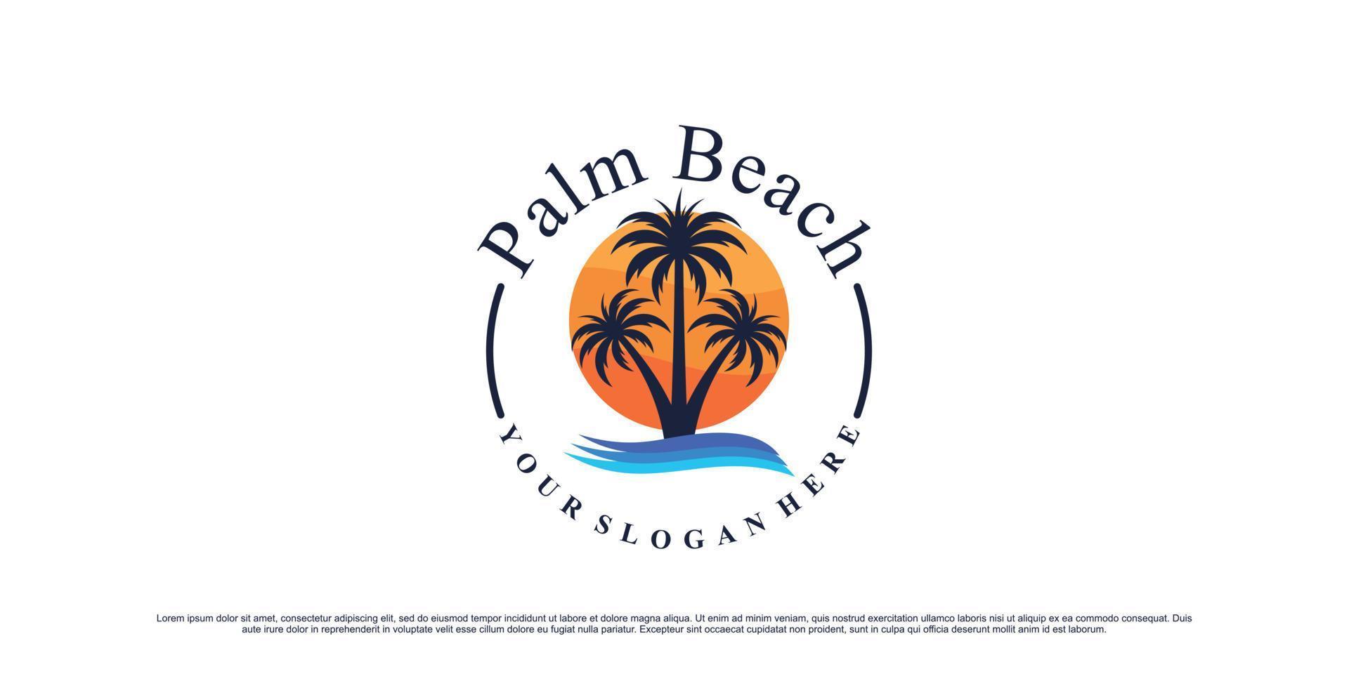 Palm tree and beach logo design for holiday summer icon with creative modern concept vector