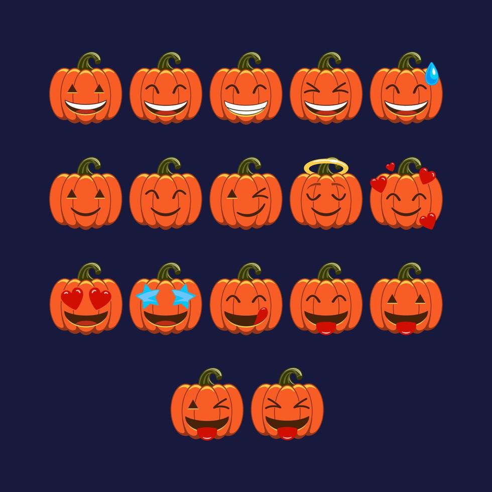 conjunto de iconos de emoji de calabazas felices de halloween vector