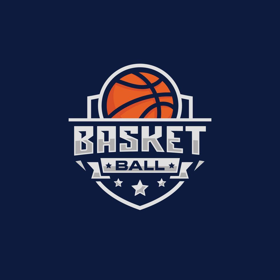 Ilustración de vector de diseño de logotipo de emblema de equipo de baloncesto