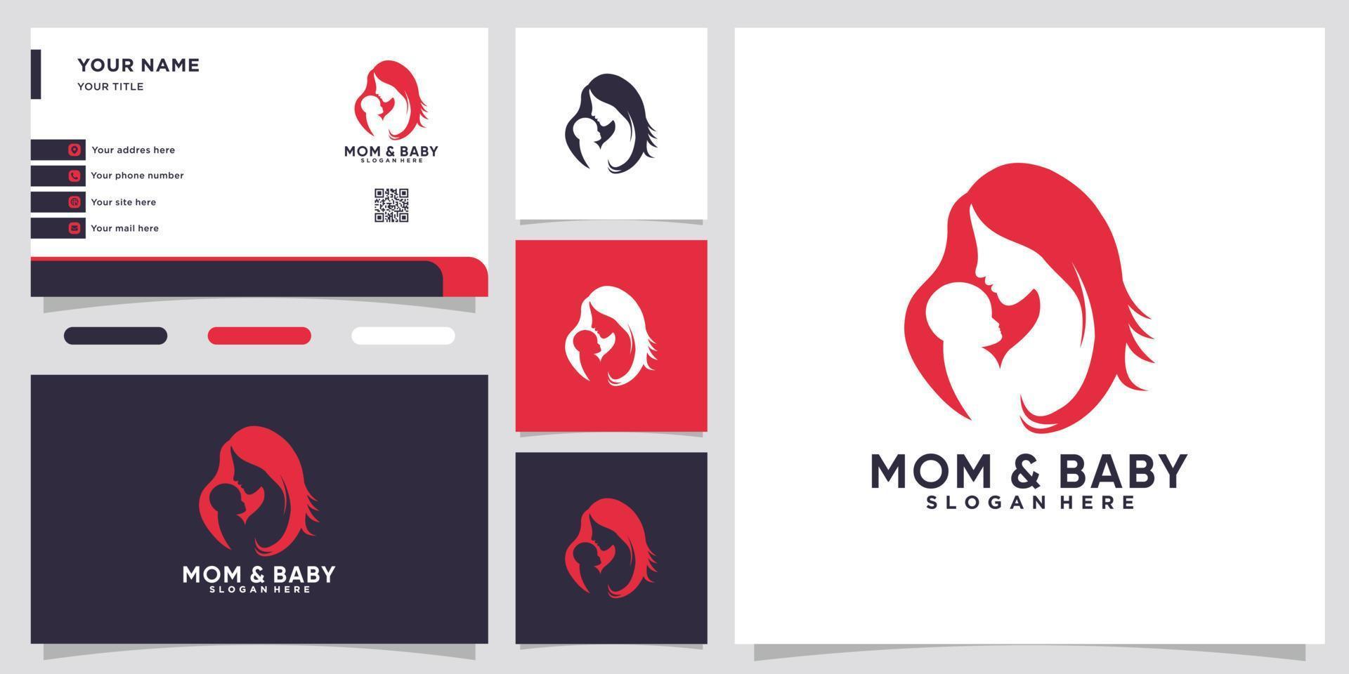 mom and baby logo design with style and creative concept vector