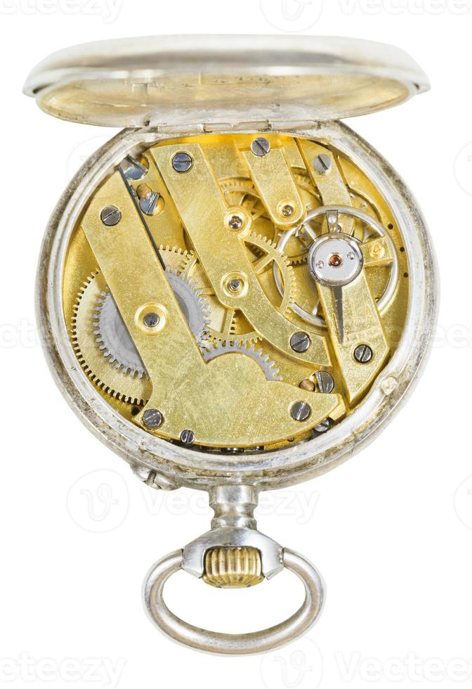 top view of brass movement retro pocket watch photo