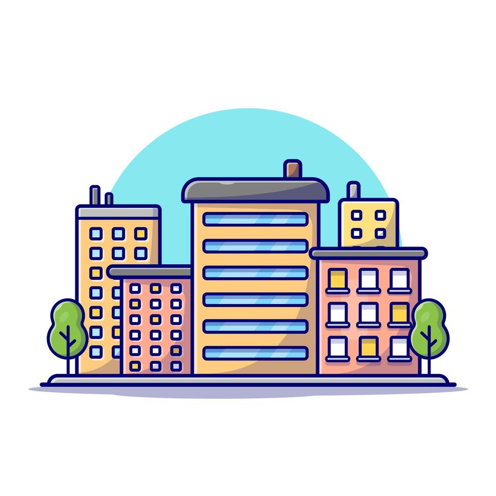 Cityscape Cartoon Vector Icon Illustration. Building Architecture Icon Concept Isolated Premium Vector. Flat Cartoon Style