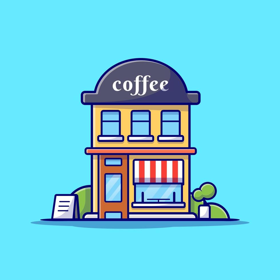 Coffee Shop Building Cartoon Vector Icon Illustration. Drink Building Icon Concept Isolated Premium Vector. Flat Cartoon Style