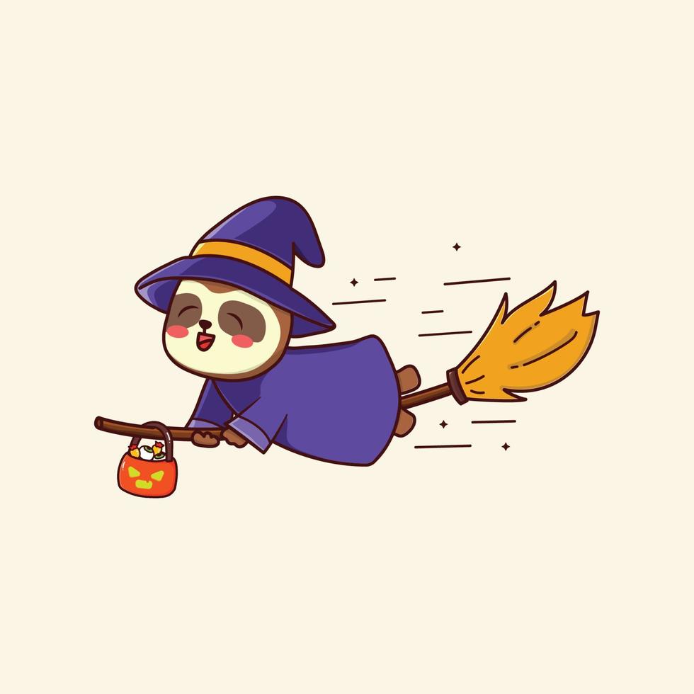 cute kawaii witch sloth halloween cartoon character vector