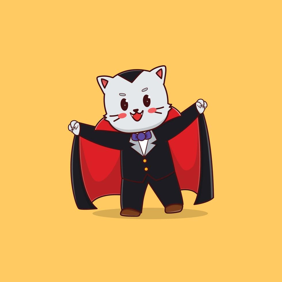 cute kawaii dracula cat halloween character illustration vector