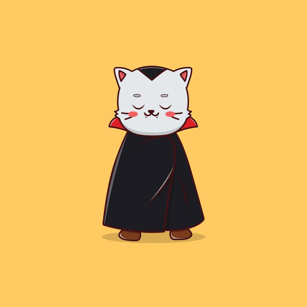 cute kawaii dracula cat halloween character illustration vector