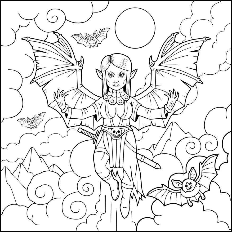 mythological vampire queen, coloring book, outline illustration vector