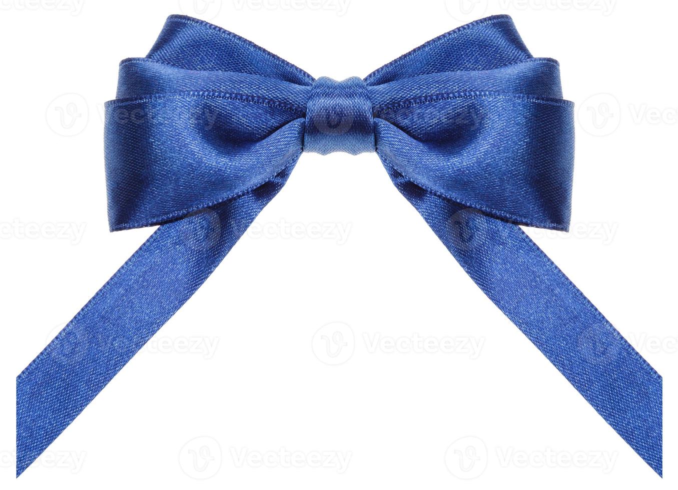 symmetric blue ribbon bow with vertically cut ends photo