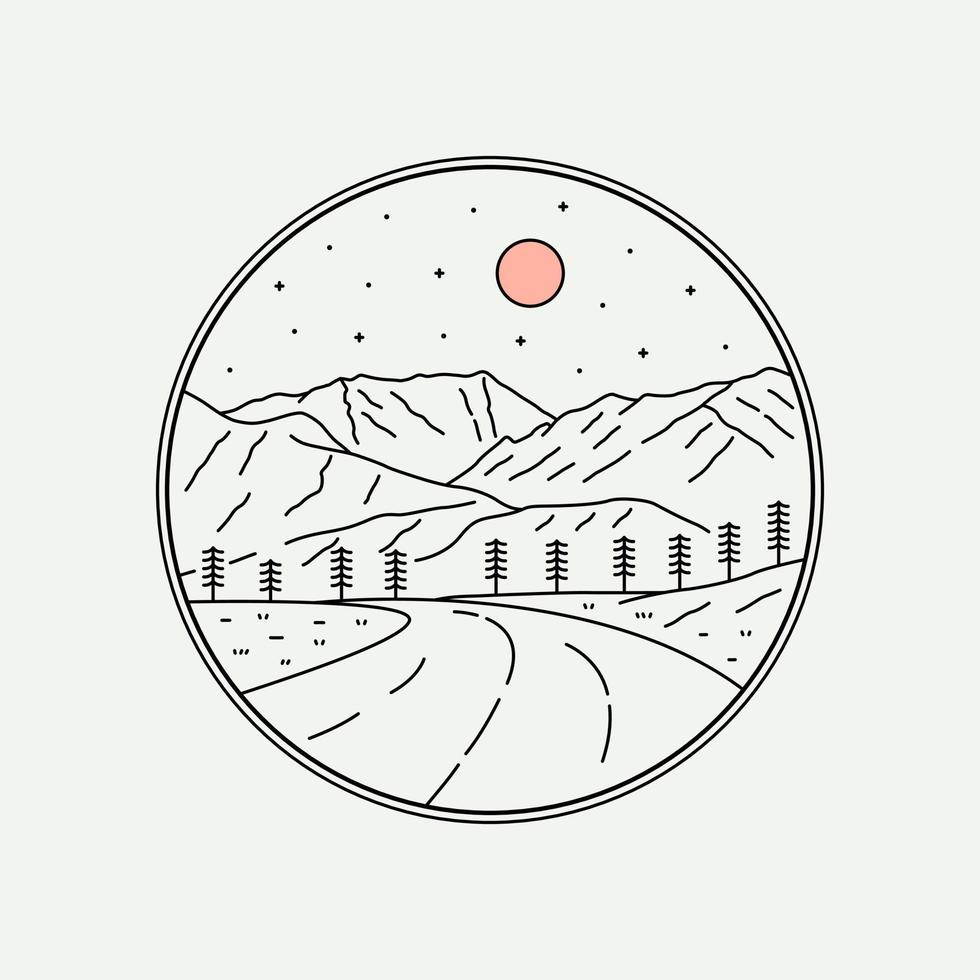 diseño de la naturaleza nevada en línea mono para placa, pegatina, parche, diseño de camisetas, etc. vector