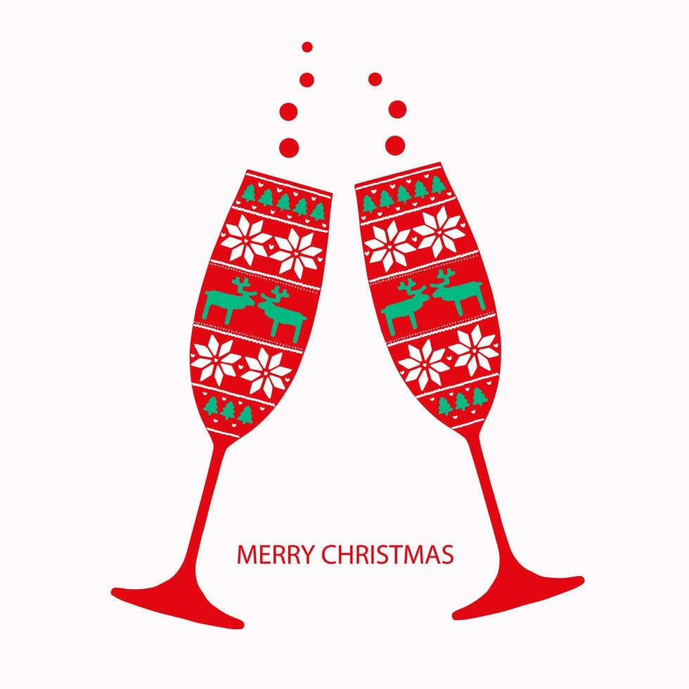 Two champagne glasses with Scandinavian pattern. Symbol of holiday vector