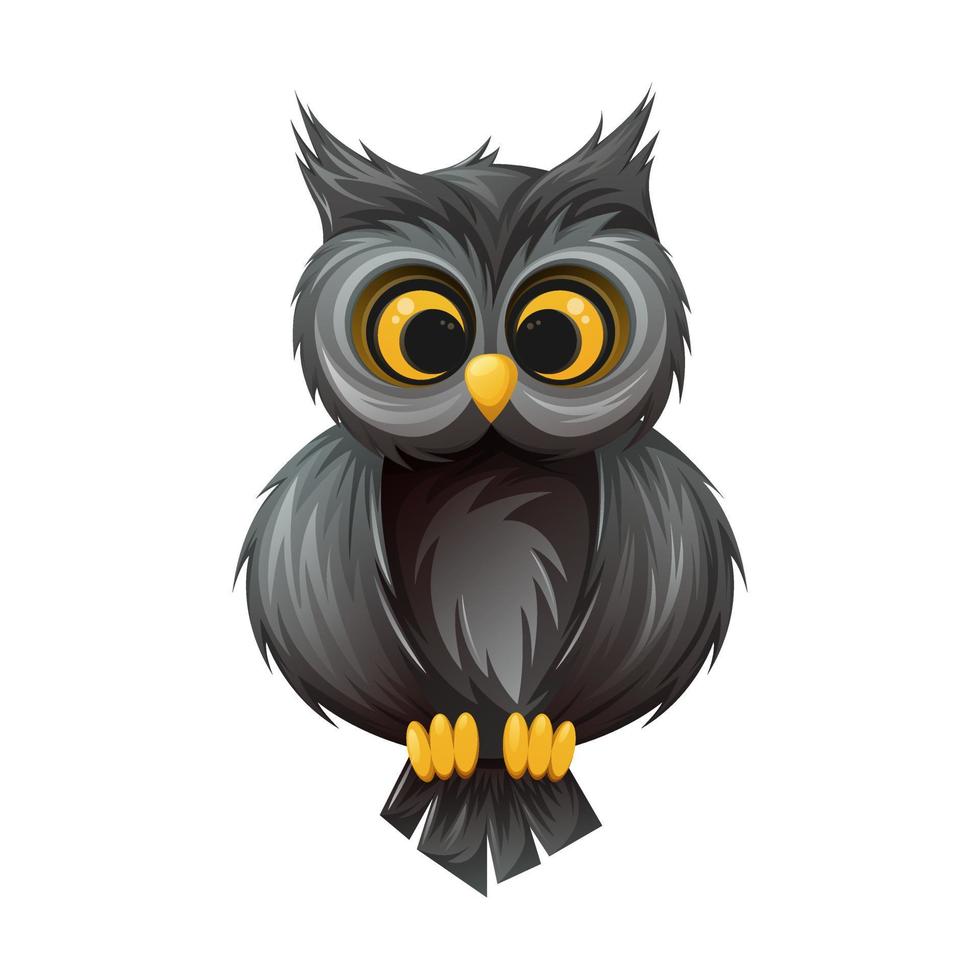 Cute owl with big eyes. Symbol of wisdom and night. Cartoon vector illustration of a bird.
