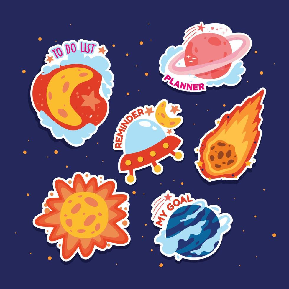 Journaling Sticker Set in Outer Space Themed vector