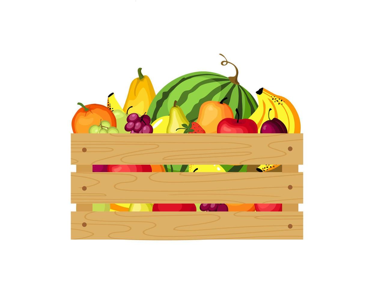 caja de madera con frutas frescas. ilustración vectorial vector