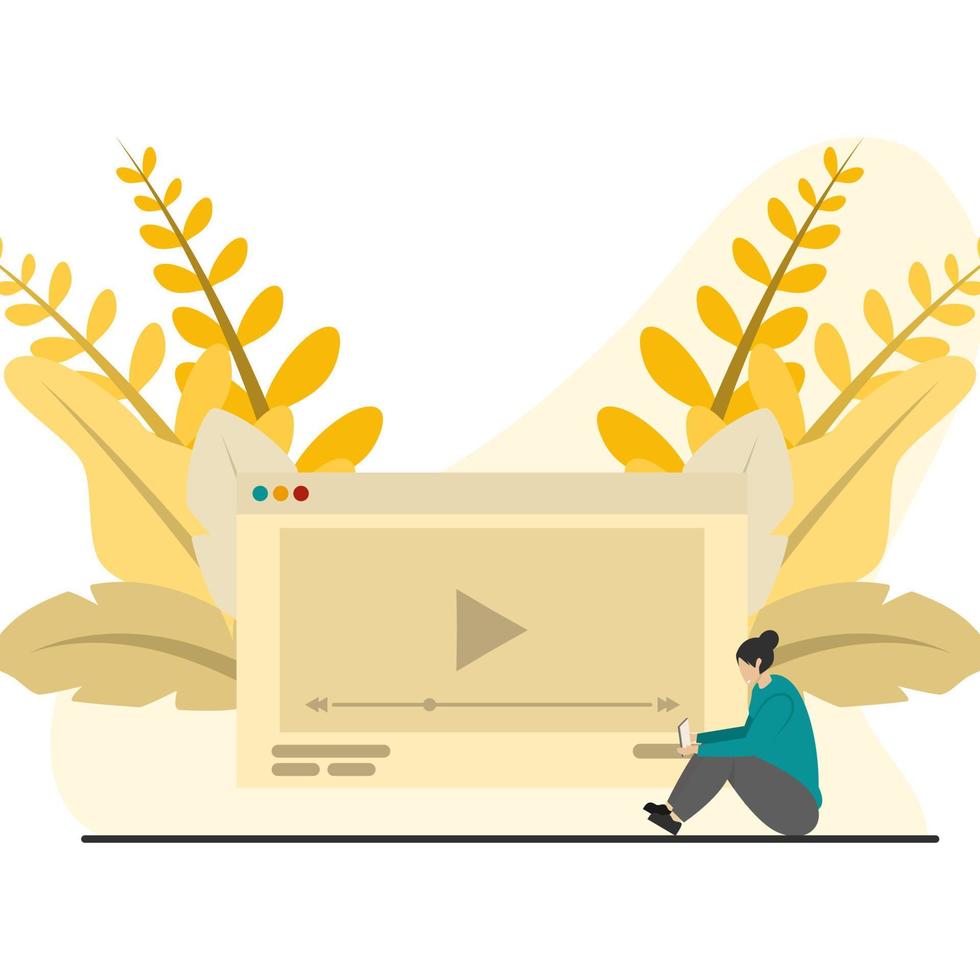 woman watching streaming video online. streaming movies online. digital content, online advertising vector illustration.