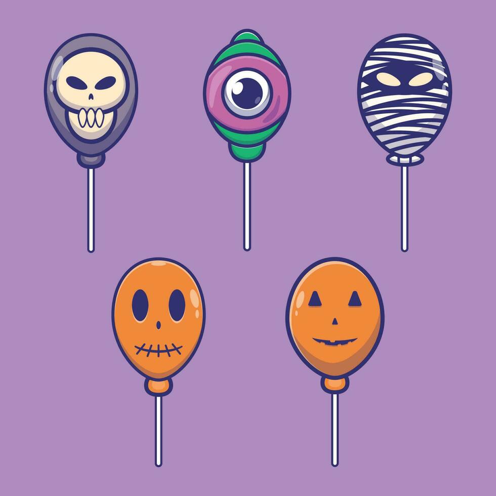 Cartoon icon illustration of a collection of adorable halloween balloons. Halloween concept. Simple premium design vector