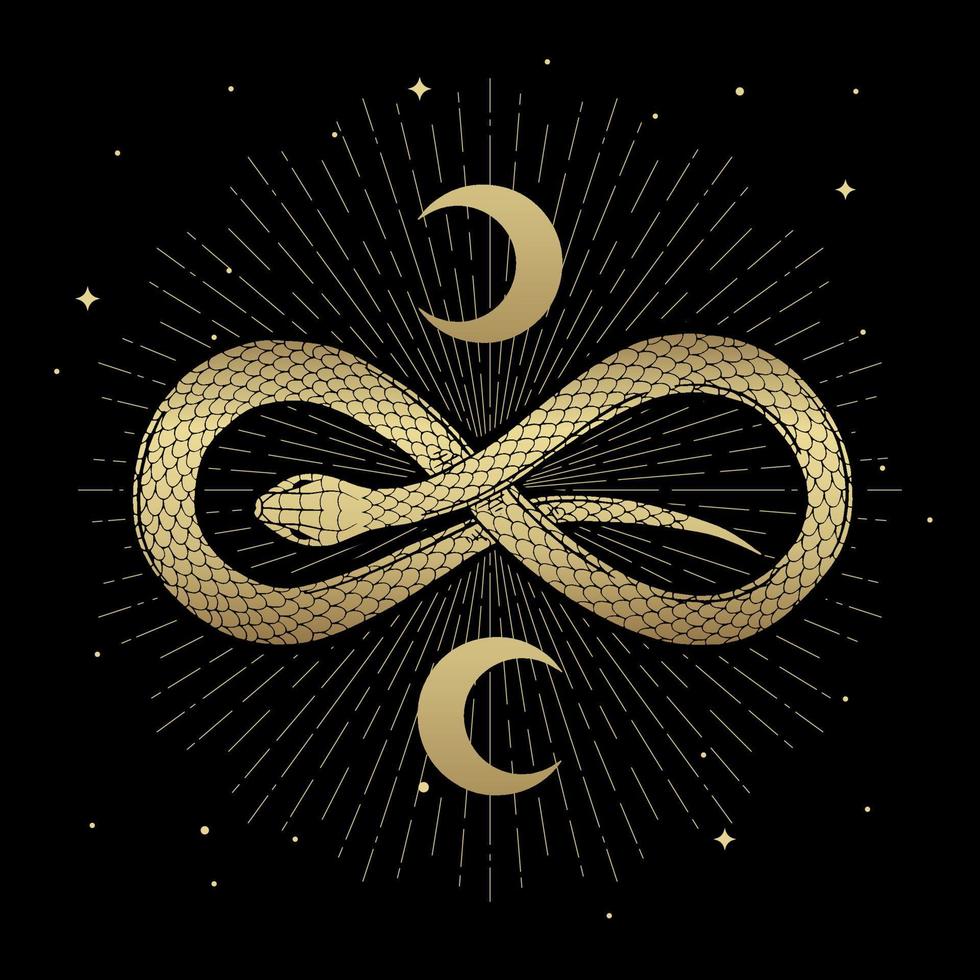 Infinity snake symbol decorated with crescent moon vector