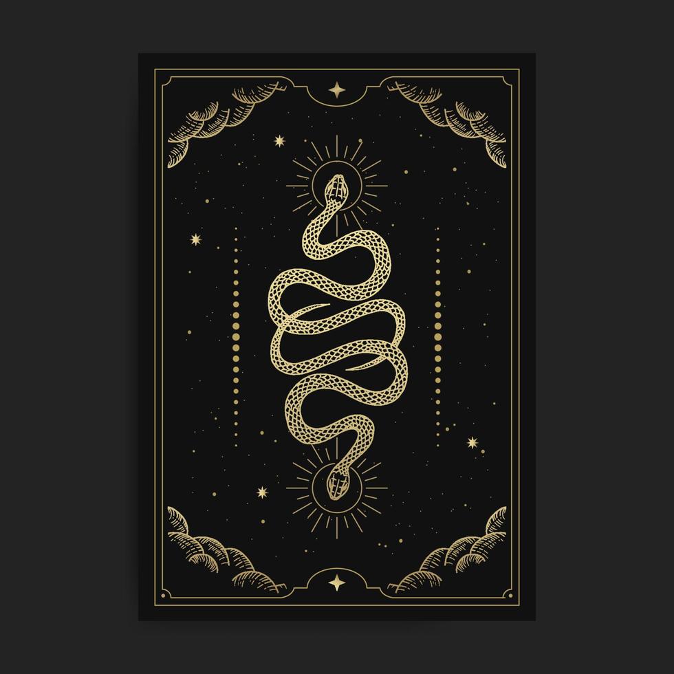 Gold colored magical twin snakes with hand drawn style vector