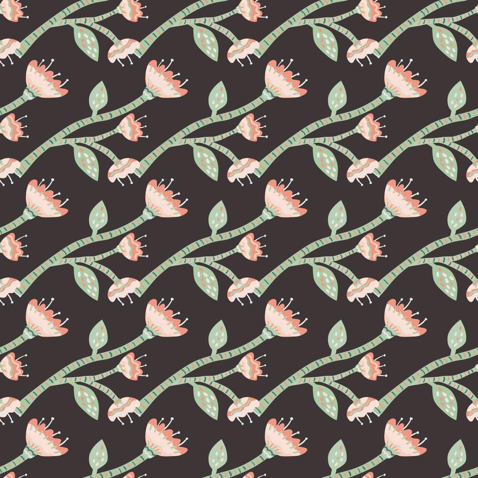 Abstract flower seamless pattern in naive art style. Beautiful floral wallpaper. Cute plants endless backdrop. vector