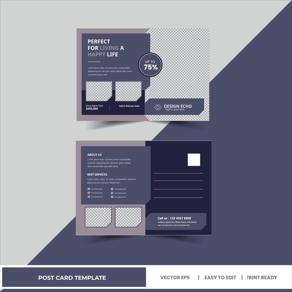 Modern real estate post card for home sell - Corporate Professional Business Postcard Template, Event Card Design, Direct Mail EDDM Template, Invitation Template, Photography Postcard Templates vector