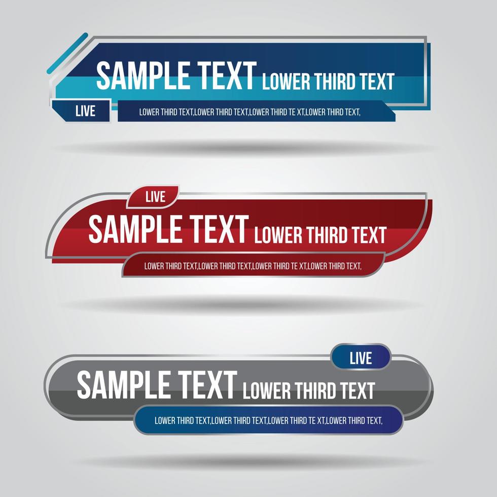 Lower third red, blue and colorful design tv template modern contemporary. Set of banners bar screen broadcast show bar name. Collection of lower third for video editing on transparent background. vector