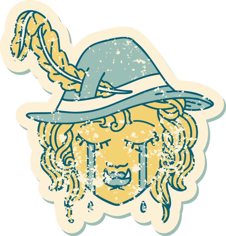 Retro Tattoo Style crying orc bard character vector