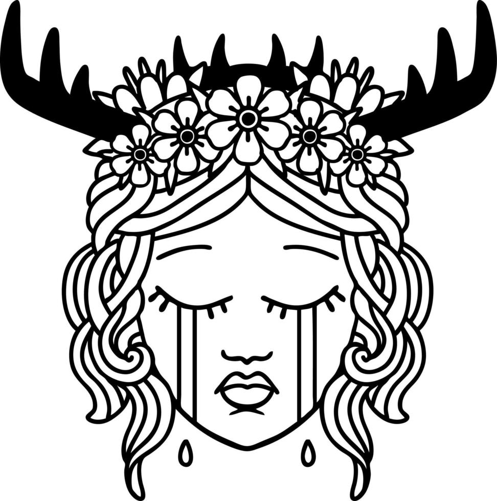 Black and White Tattoo linework Style crying human druid vector