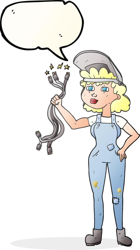 freehand drawn speech bubble cartoon electrician woman vector