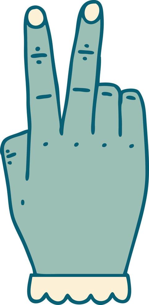 Retro Tattoo Style hand raising two fingers gesture vector