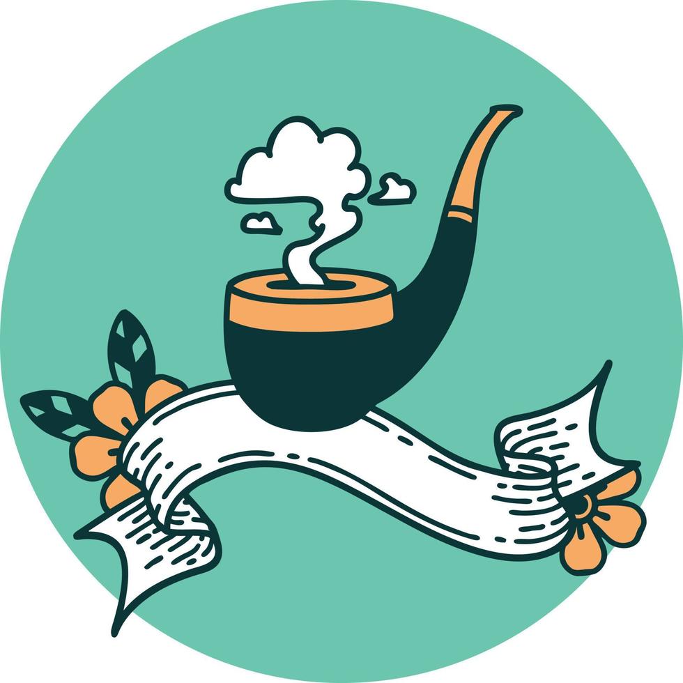 tattoo style icon with banner of a smokers pipe vector