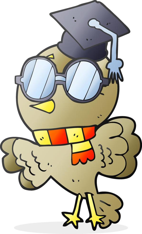 cute freehand drawn cartoon well educated bird vector