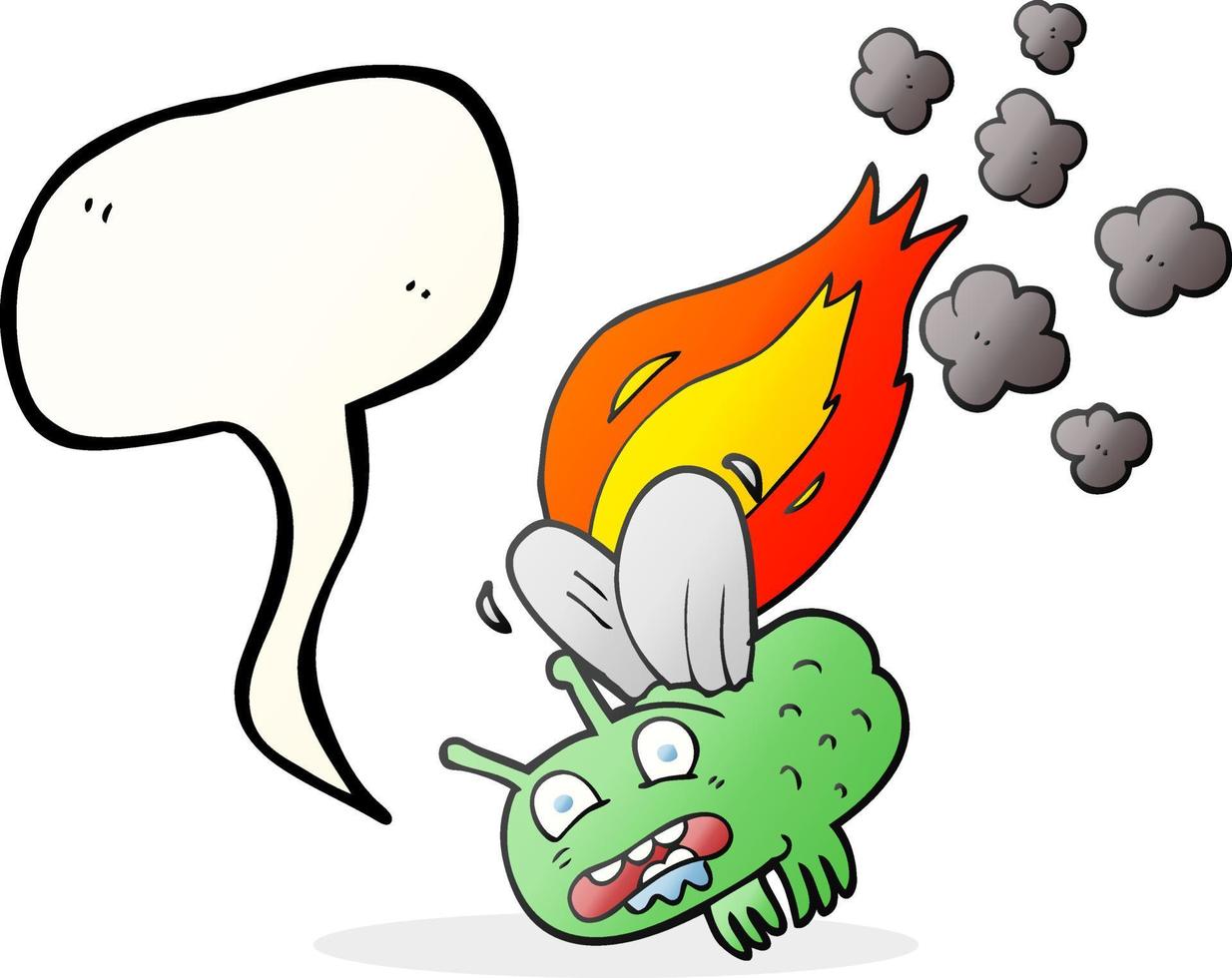 freehand drawn speech bubble cartoon fly crashign and burning vector