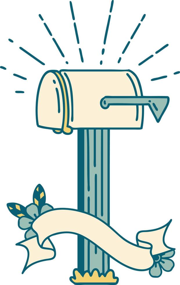 scroll banner with tattoo style closed mailbox vector