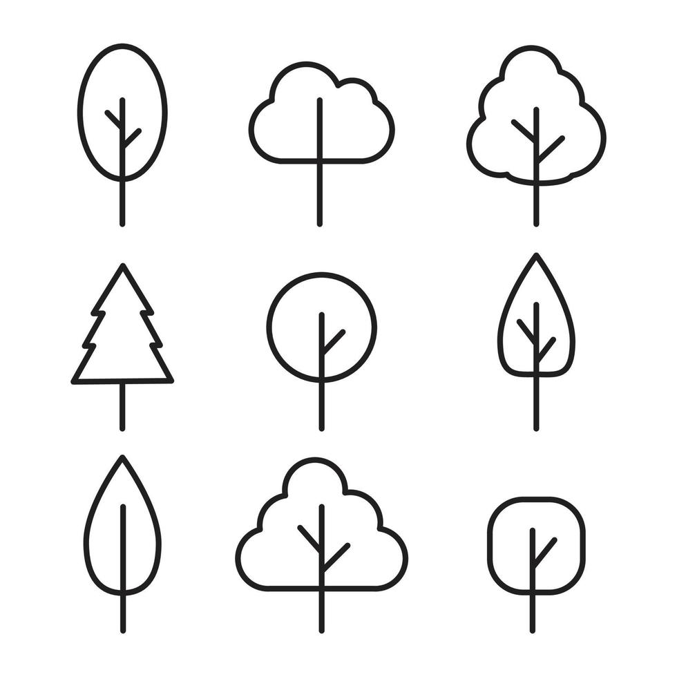 conjunto de icono de árbol. símbolo, contorno e ilustración vectorial vector
