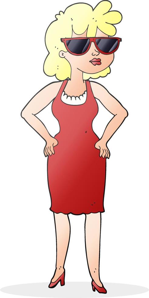 Mujer de dibujos animados dibujados a mano alzada con gafas de sol vector