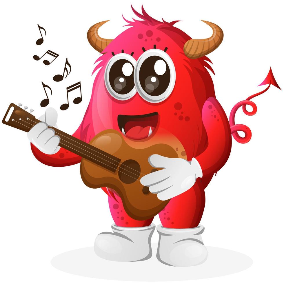 Vector Cute red monster playing guitar