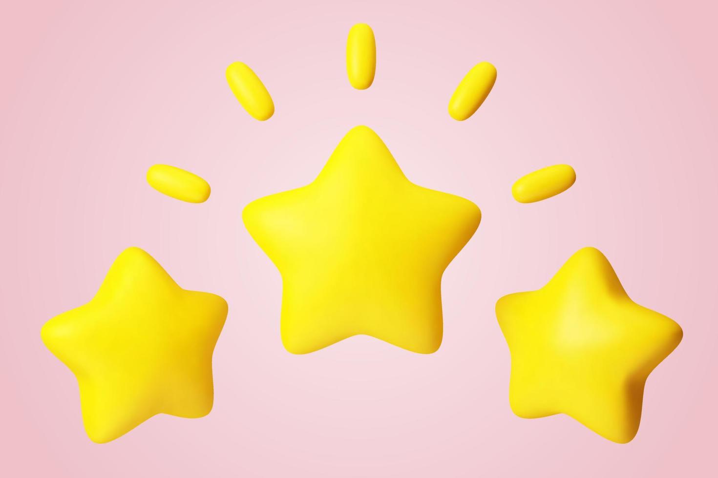 Vector 3d realistic illustration of three 5-terminal stars in the composition, the central one shines