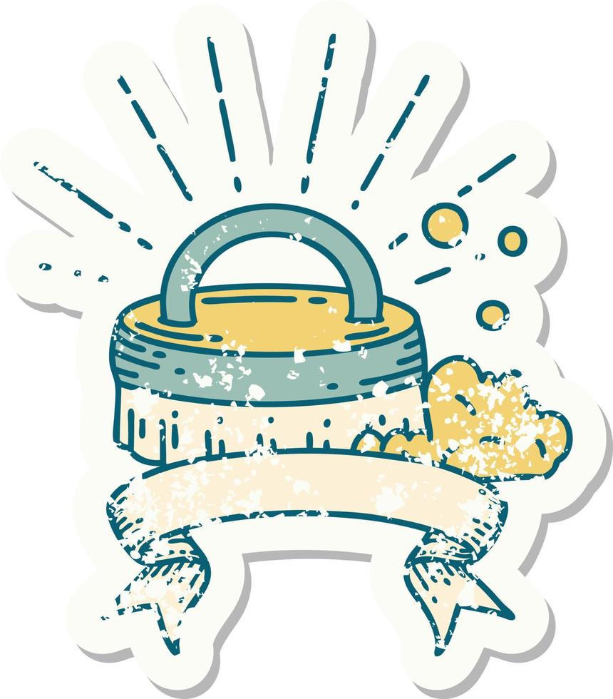 worn old sticker of a tattoo style scrubbing brush vector