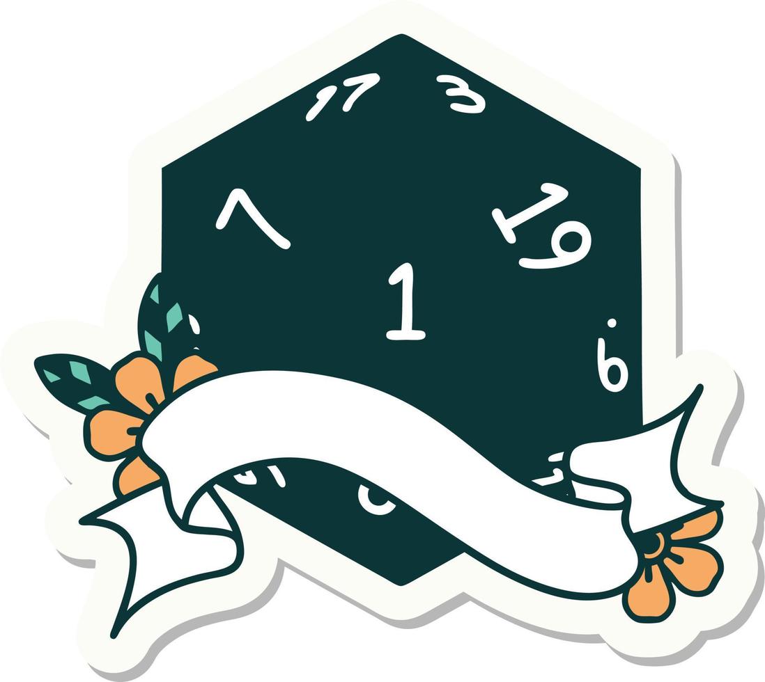 sticker of a natural one d20 dice roll vector