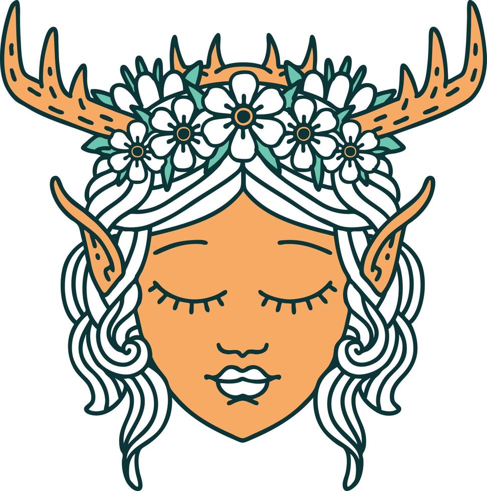 Retro Tattoo Style elf druid character face vector