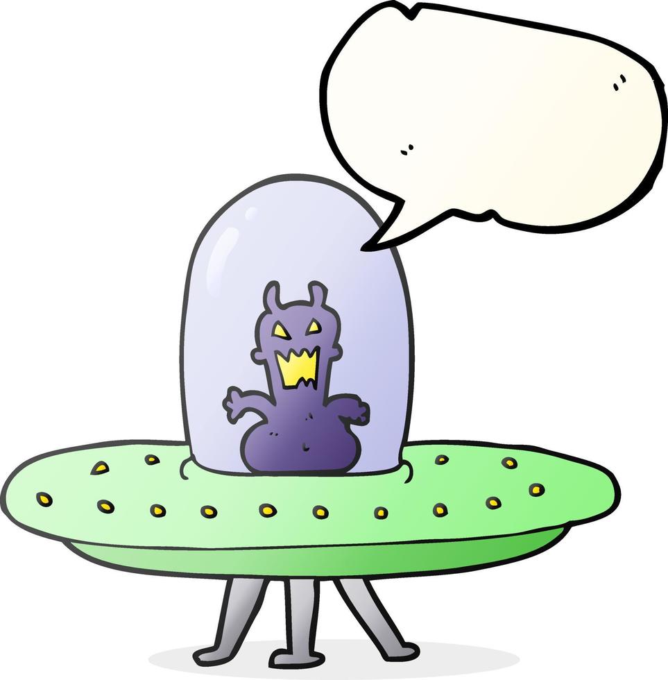 freehand drawn speech bubble cartoon alien in flying saucer vector