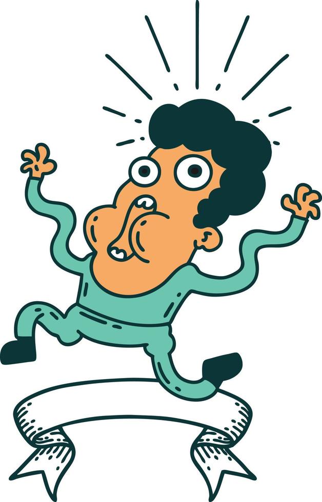 scroll banner with tattoo style frightened man vector