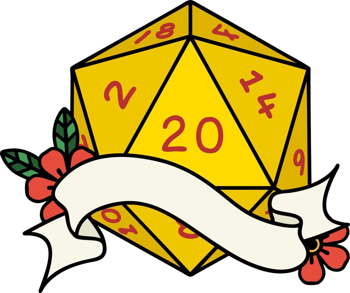 estilo de tatuaje retro natural veinte d20 tirada de dados vector