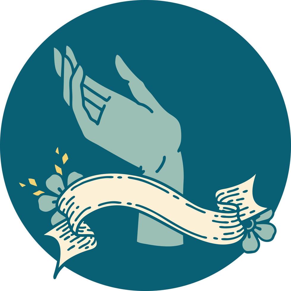 tattoo style icon with banner of a hand vector