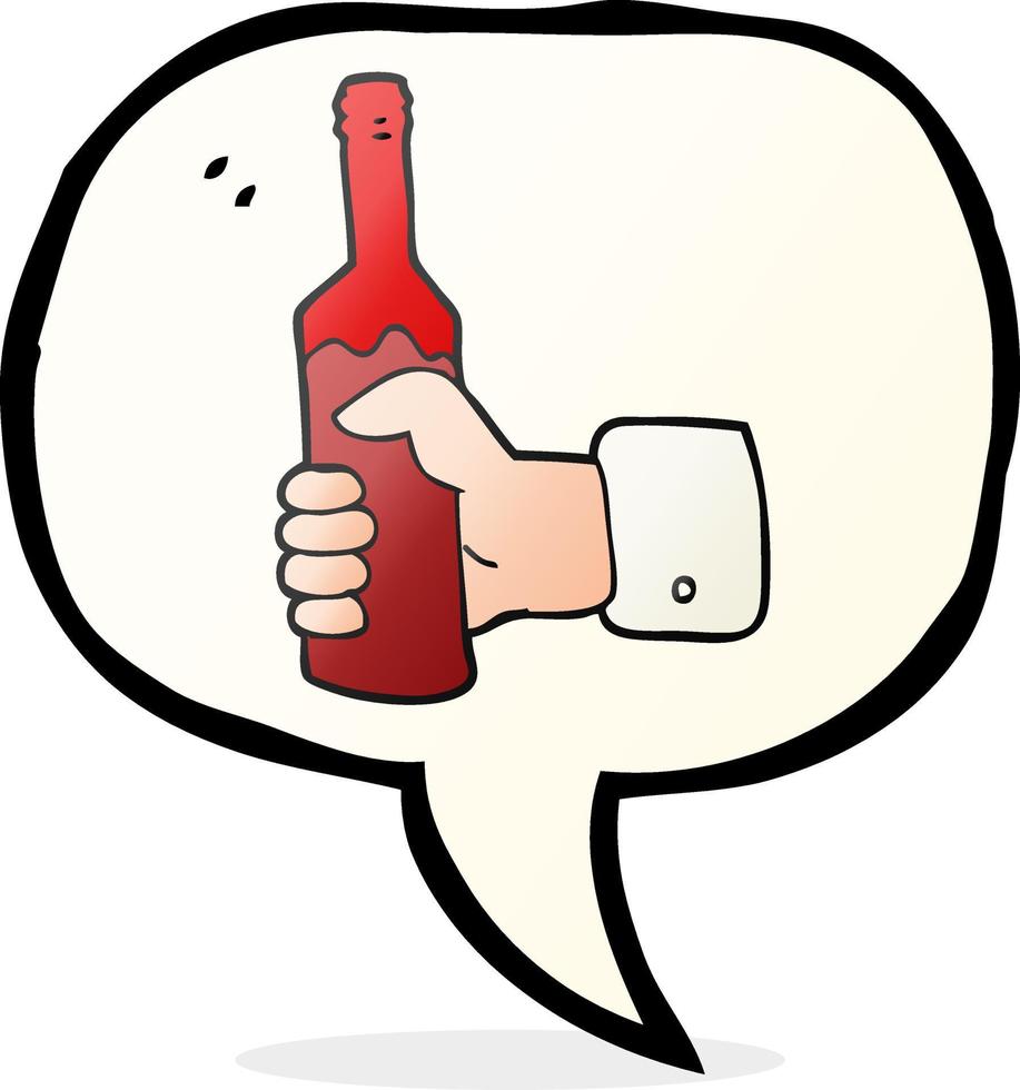 freehand drawn speech bubble cartoon hand holding bottle of wine vector